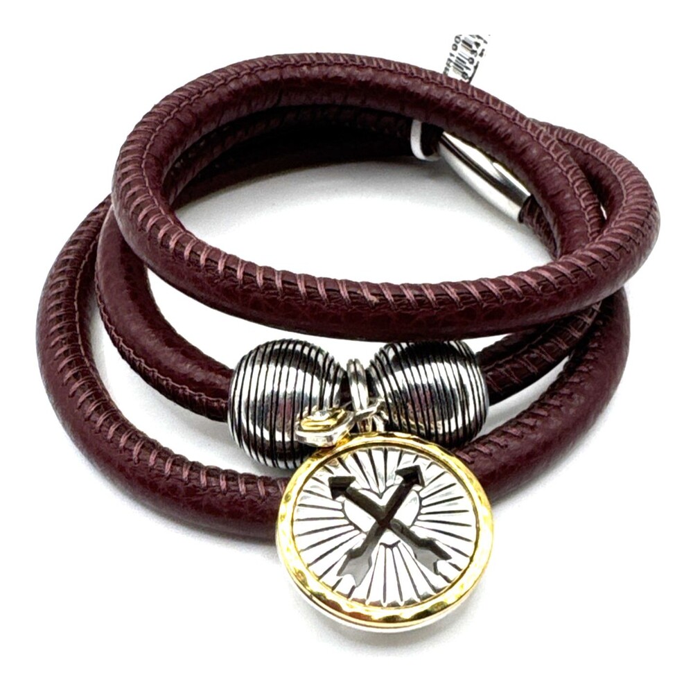 Brighton Woodstock Red Brown Leather Triple Bracelet 23in NWT + Bead/Charms